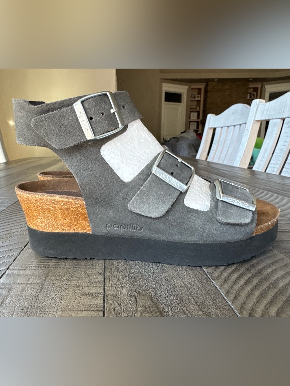 Papillio by Birkenstock Linnea Wedge Anthracite Suede Sandals Women’s Size 7-7.5